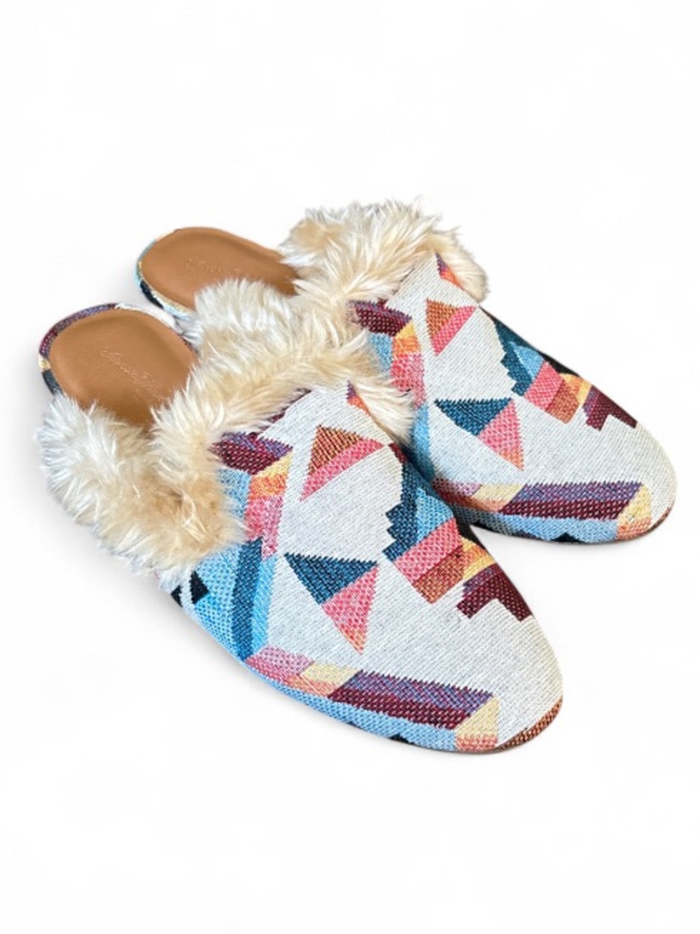 Boho Clog Faux Fur Colorful Geometric Mule Slip-On Aztec Print Shoe Women’s 6.5